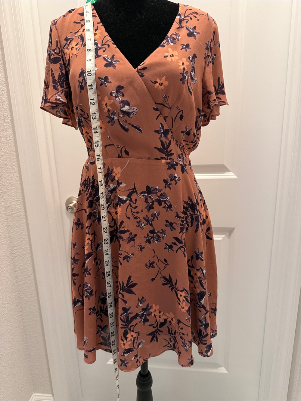 Express Rust Floral Wrap-Style Midi Dress